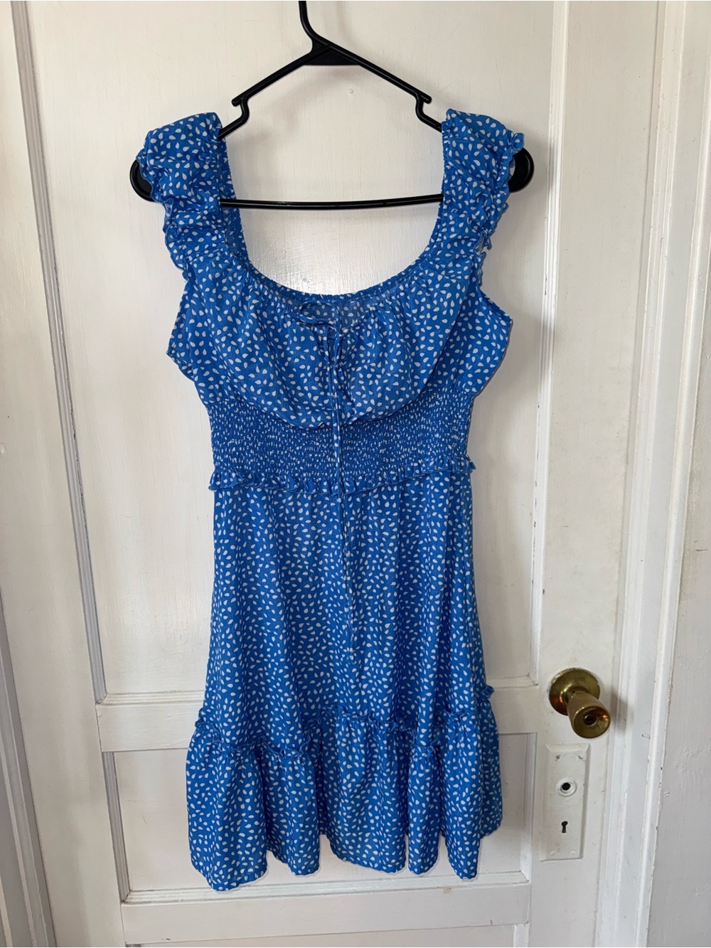 Blue Ruffle Sundress with White Dot Print